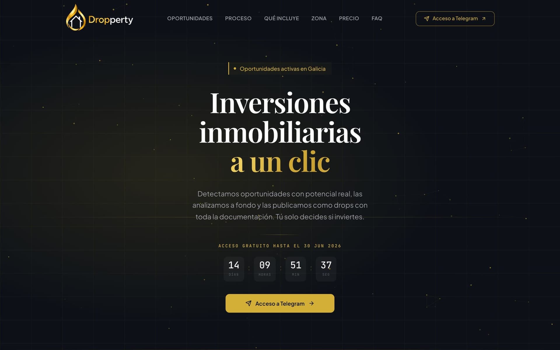Captura de la página de inicio de Dropperty