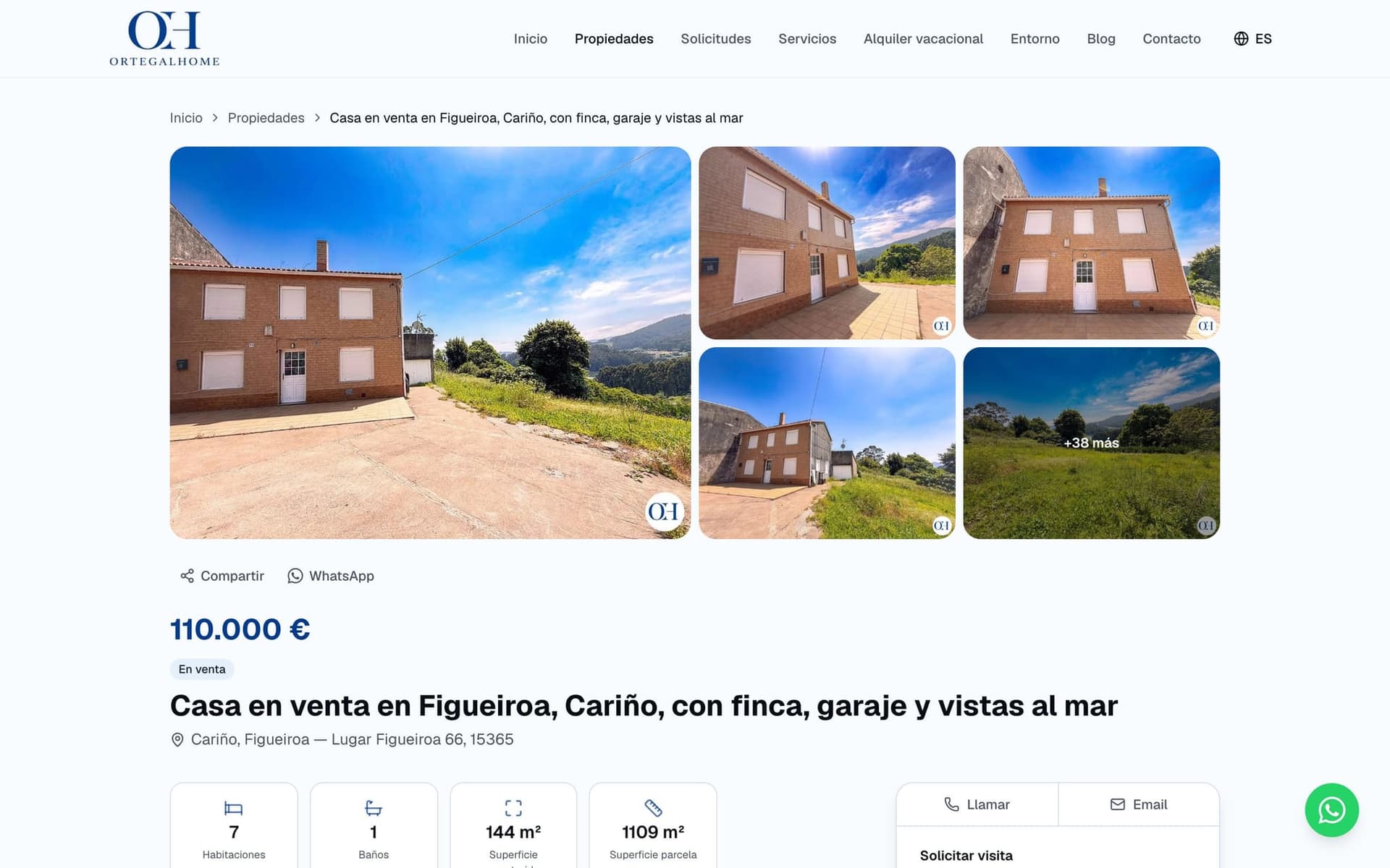 Ficha de propiedad: fotos, precio, mapa y datos clave