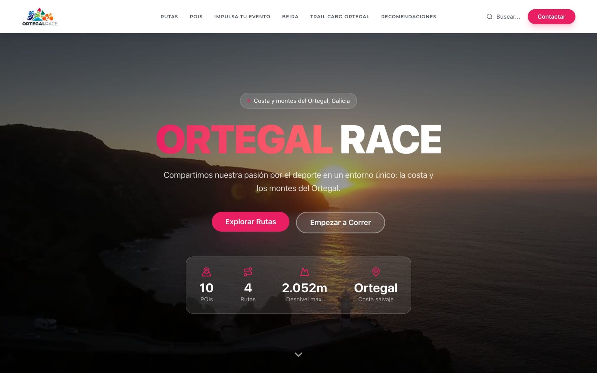 Captura de la página de inicio de Ortegal Race
