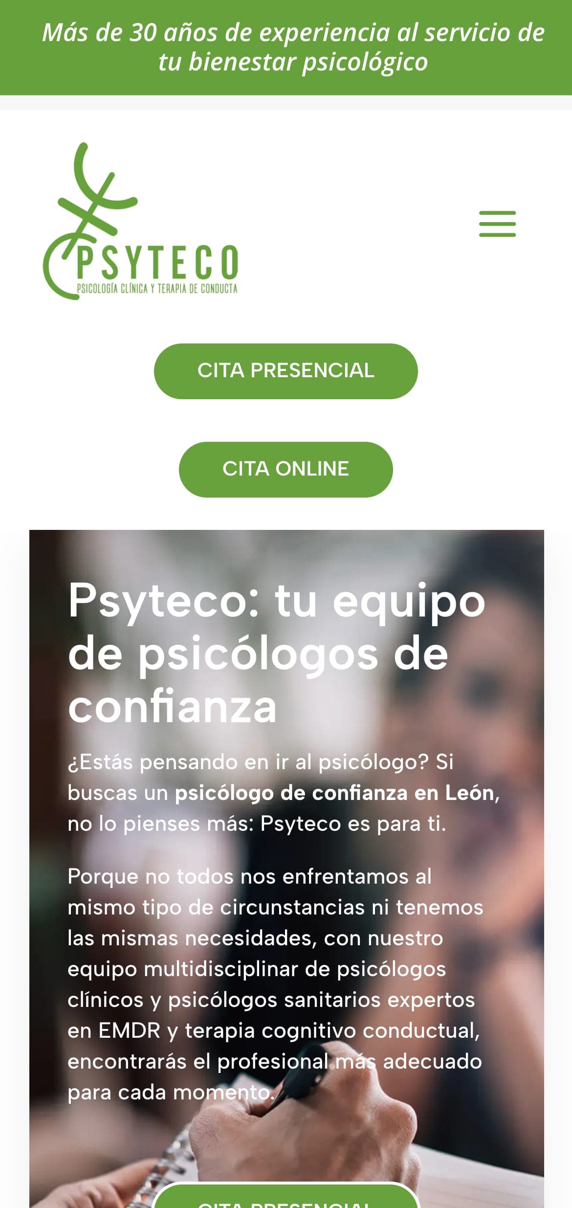 Versión móvil de la web de Psyteco